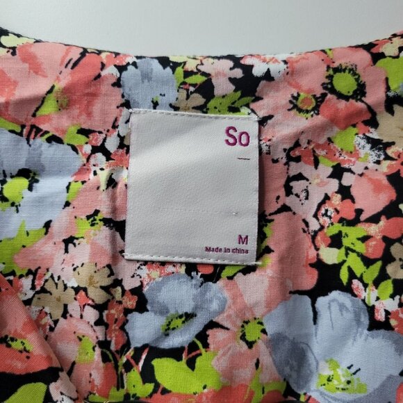 So Cropped Tie Floral Shirt Womens Medium Summer Boho Flirty Barbie - Picture 6 of 10